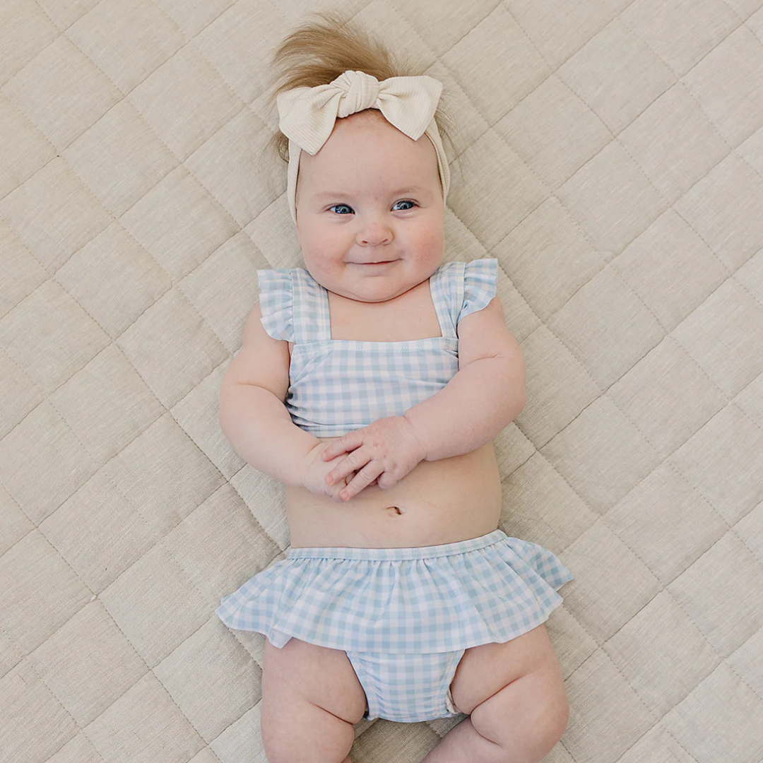 Light Blue Gingham Ruffle bikini | Mebie