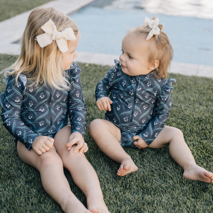 Navy Berry Long Sleeve Ruffle Zipper One Piece | Mebie