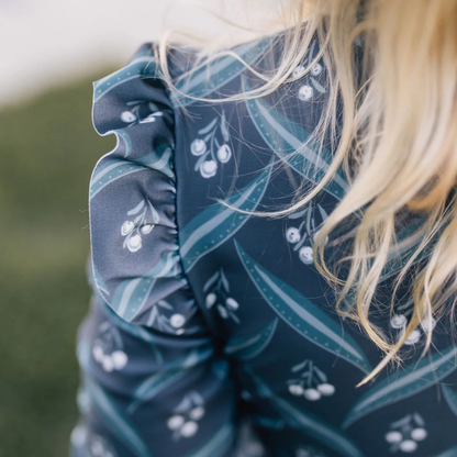 Navy Berry Long Sleeve Ruffle Zipper One Piece | Mebie