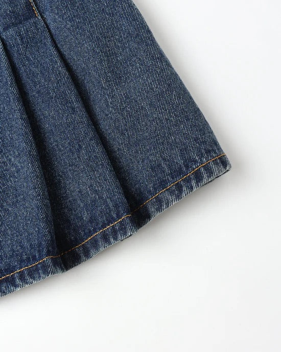 Pleated Denim Skirt Indigo Denim | Rylee + Cru