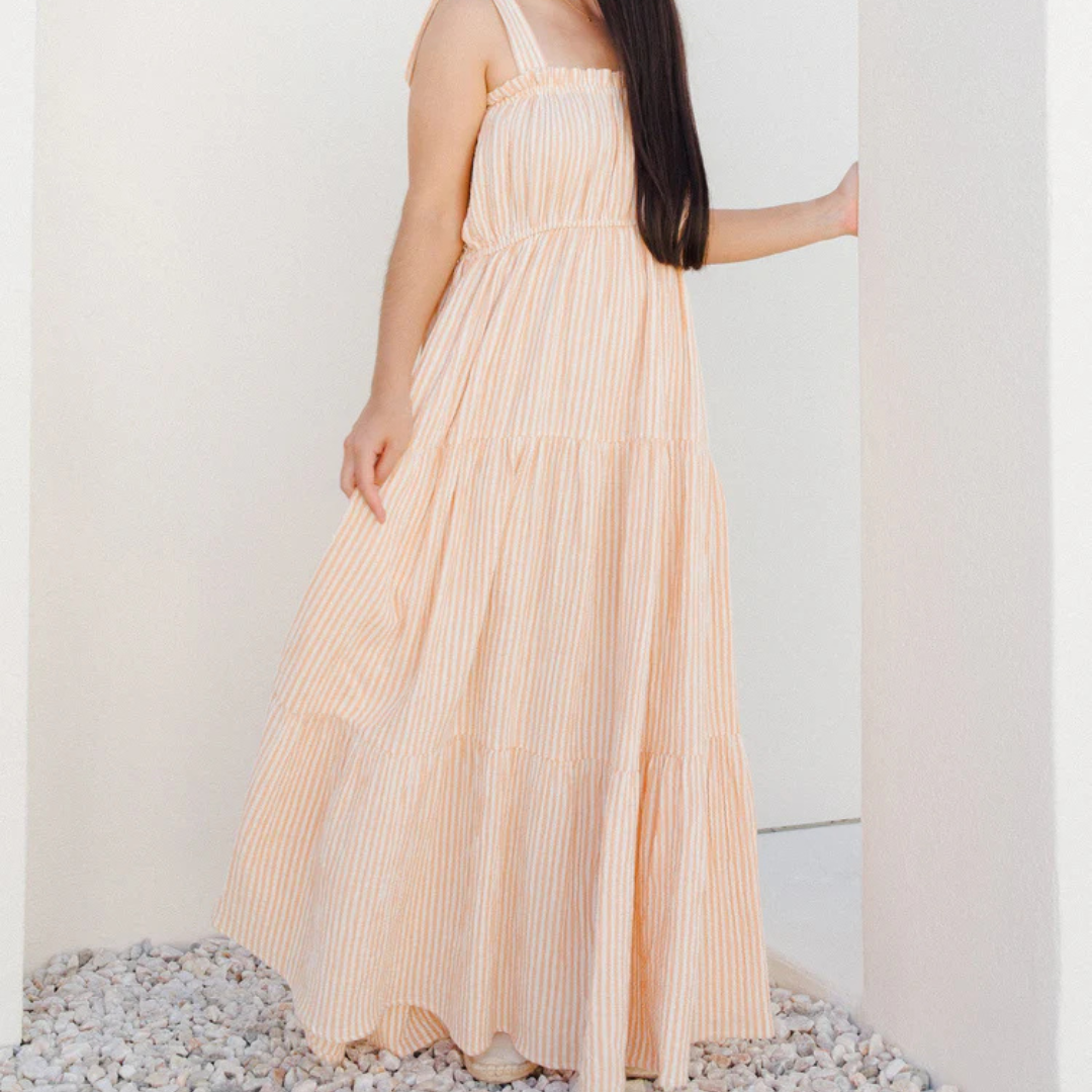 Delphina Dress Grapefruit Stripe | Rylee + Cru