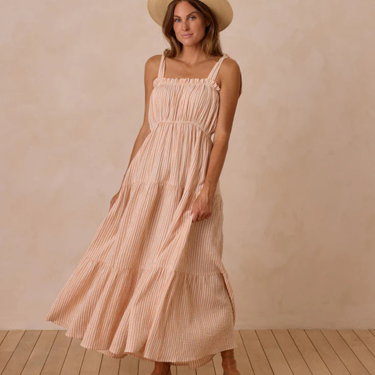 Delphina Dress Grapefruit Stripe | Rylee + Cru