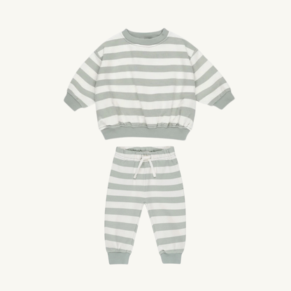 Ensemble sweat rayures sauges | Quincy Mae