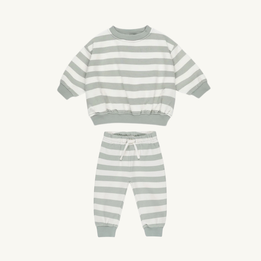 Ensemble sweat rayures sauges | Quincy Mae