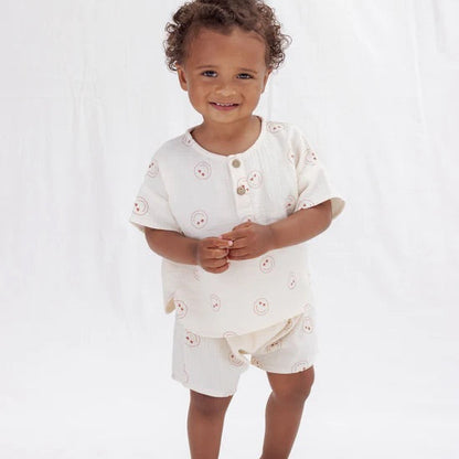 Woven Boxy Top + Short Set Hearts Eyes | Quincy Mae