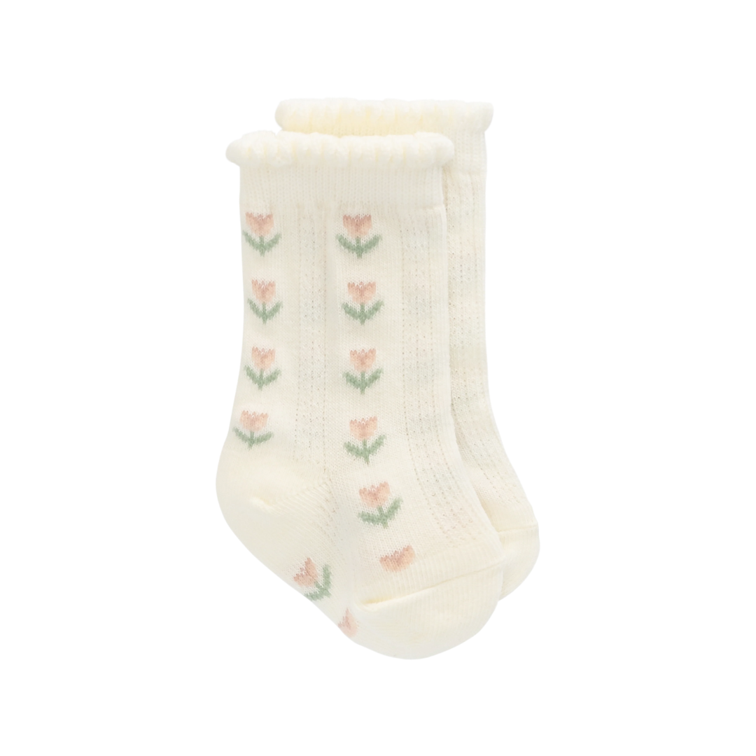 Ines Knee High Sock Floral Egret | Jamie Kay