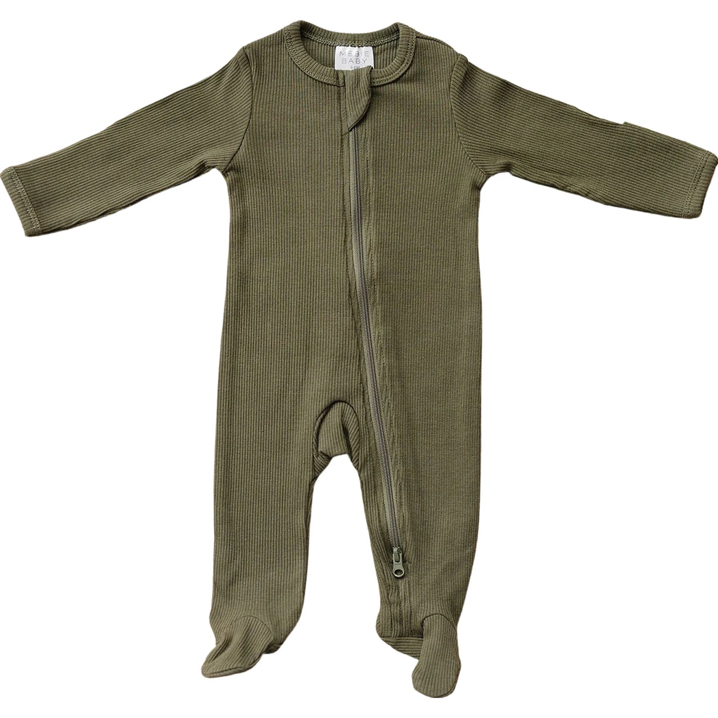 Winter Green Organic Cotton Ribbed Zipper | Mebie
