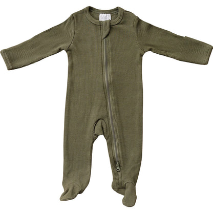Winter Green Organic Cotton Ribbed Zipper | Mebie