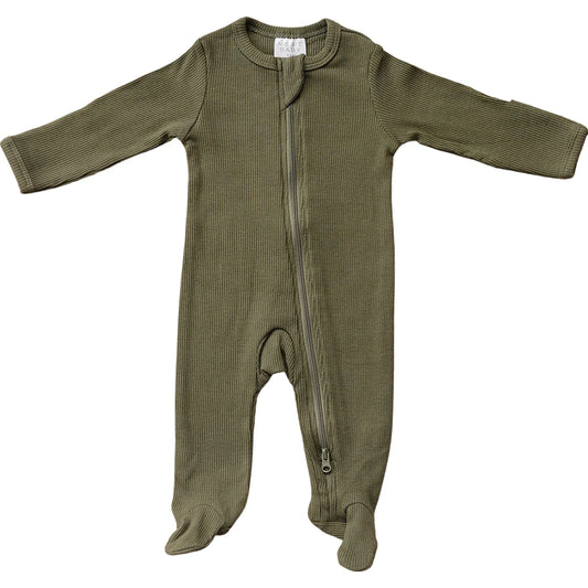 Winter Green Organic Cotton Ribbed Zipper | Mebie