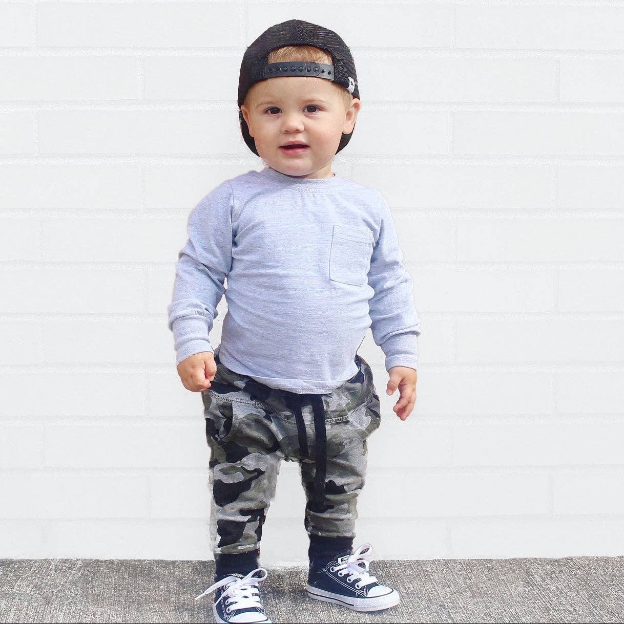 Long Sleeve Pocket Tee Gray | Little Bipsy