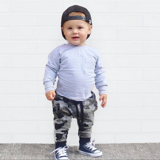 Long Sleeve Pocket Tee Gray | Little Bipsy