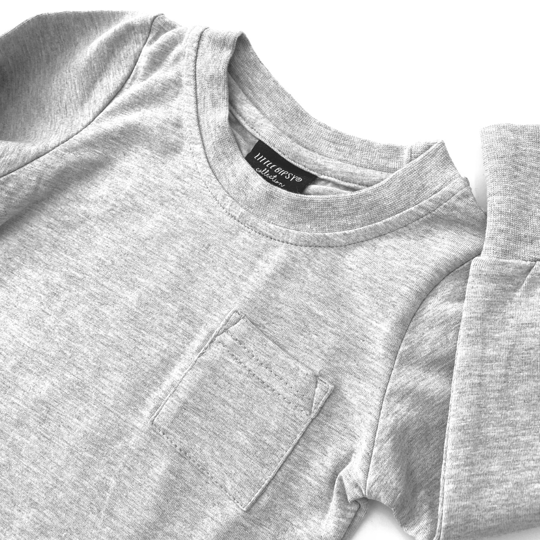 Long Sleeve Pocket Tee Gray | Little Bipsy