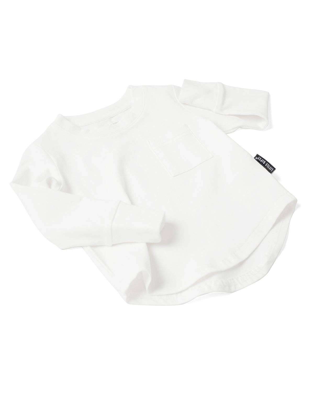 Long Sleeve Pocket Tee White | Little Bipsy