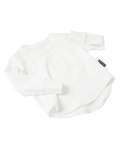 Long Sleeve Pocket Tee White | Little Bipsy