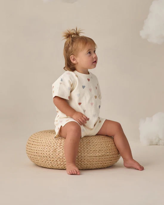 Waffle Tee + Shor Set Confetti Hearts | Quincy Mae