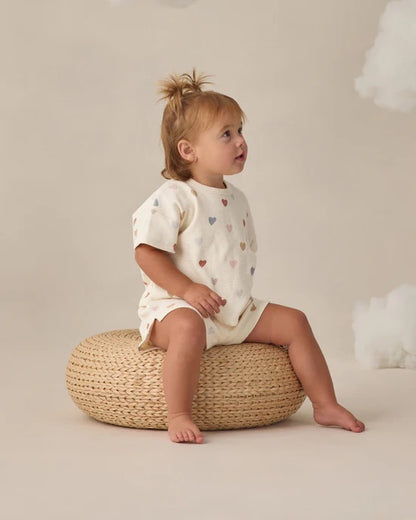 Waffle Tee + Shor Set Confetti Hearts | Quincy Mae