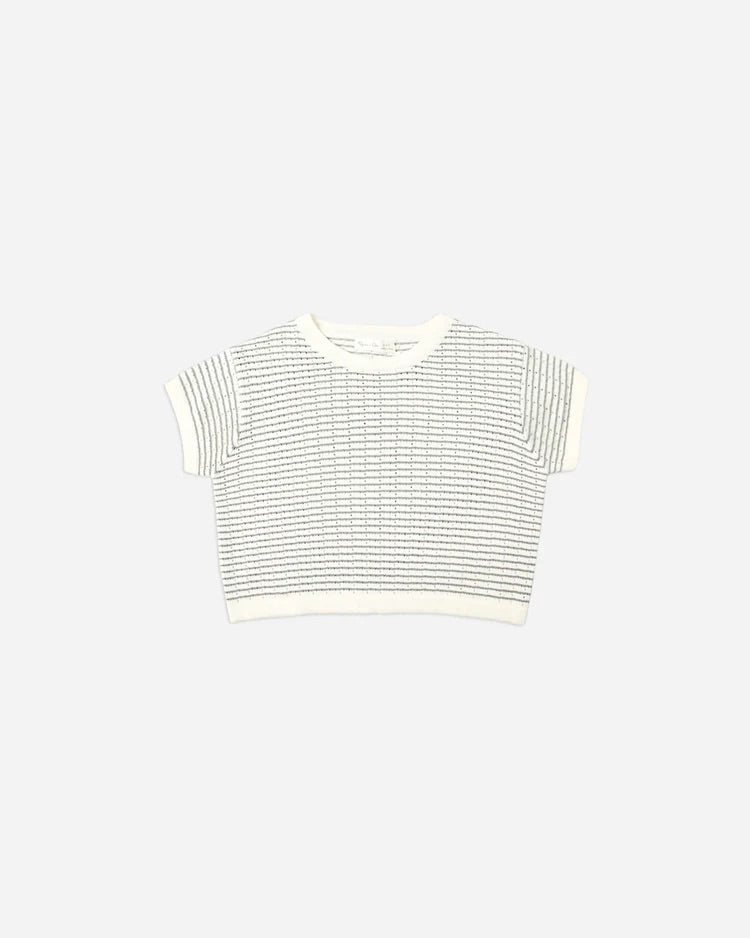 Boxy Crop Knit Tee + Knit Wide Leg Pant Dusty Blue Stripe | Rylee + Cru