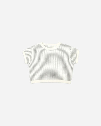 Boxy Crop Knit Tee + Knit Wide Leg Pant Dusty Blue Stripe | Rylee + Cru