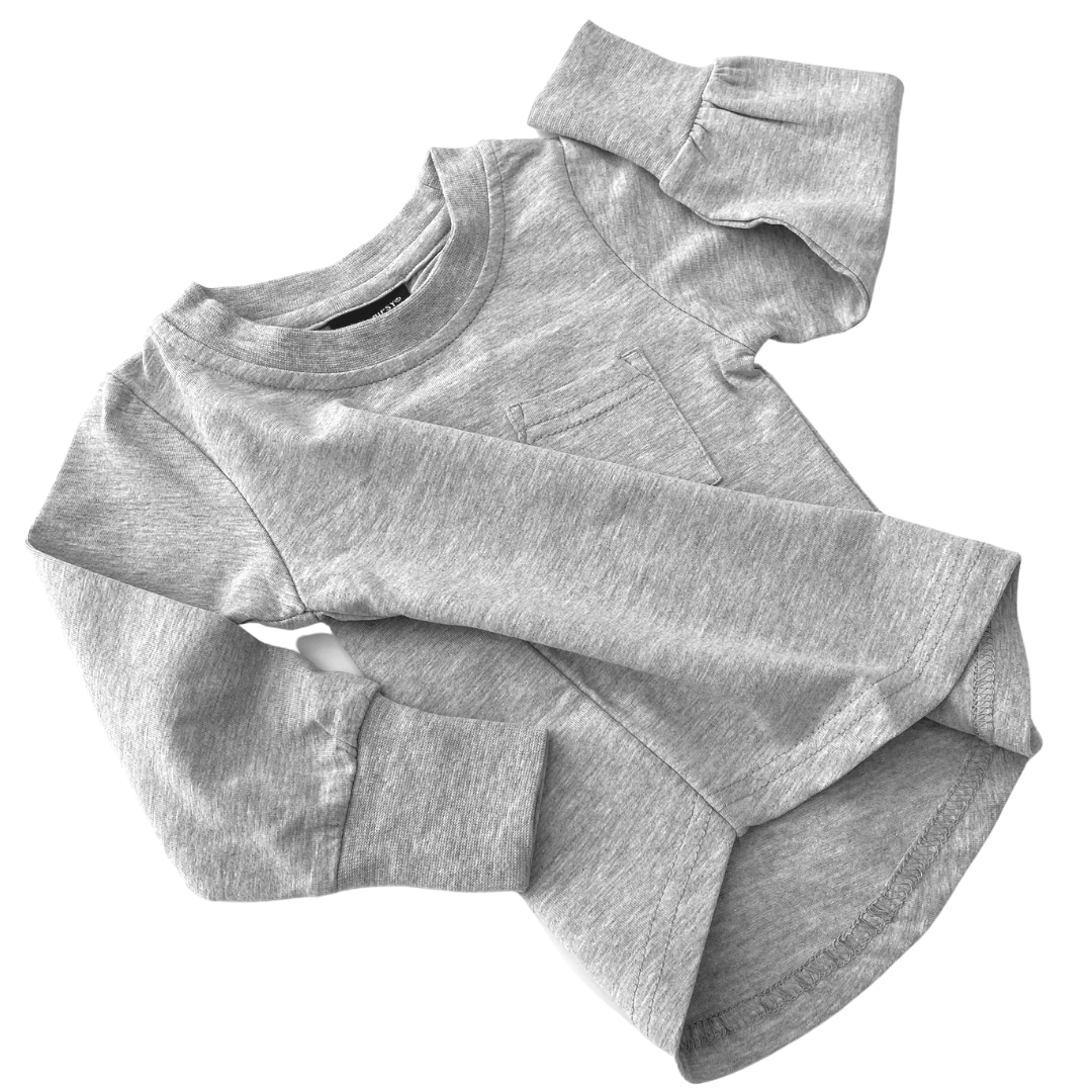 Long Sleeve Pocket Tee Gray | Little Bipsy