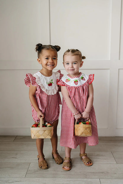 Gingham Strawberry Dress | Mebie Baby