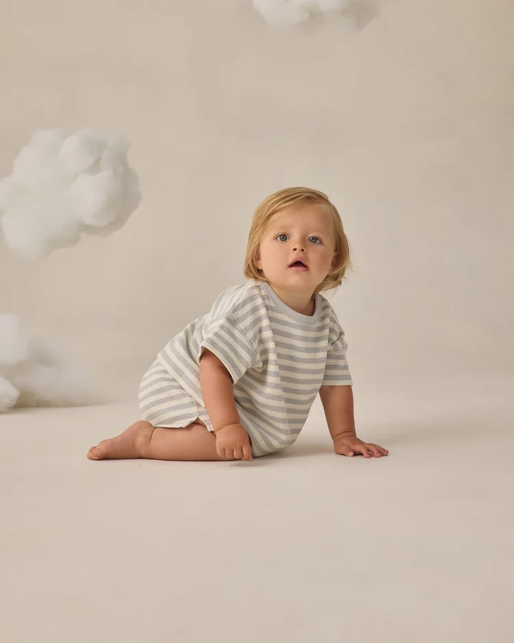 Waffle Tee + Short set Sky Stripe | Quincy Mae