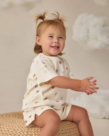 Waffle Tee + Shor Set Confetti Hearts | Quincy Mae