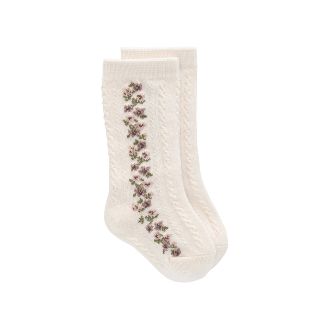 Cassie Knee High Sock  Floral Jacquard | Jamie Kay