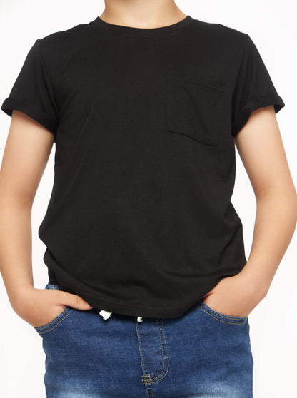 Bamboo Pocket Tee Black | Little Bipsy