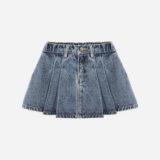 Pleated Denim Skirt Indigo Denim | Rylee + Cru