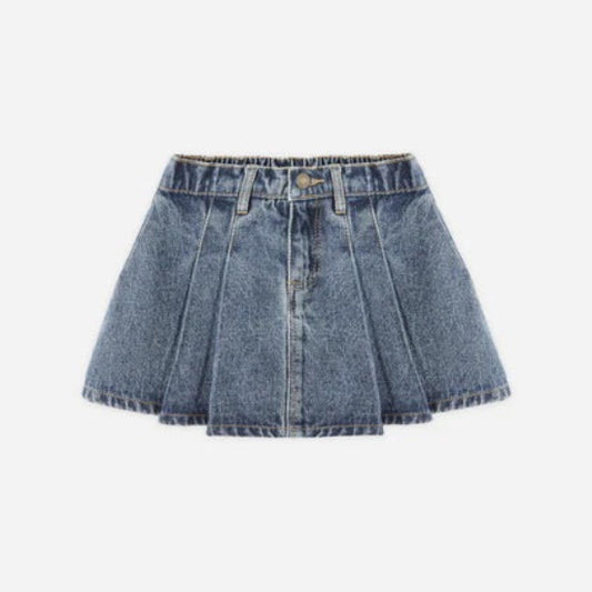 Pleated Denin Skirt Indigo Denin | Rylee + Cru