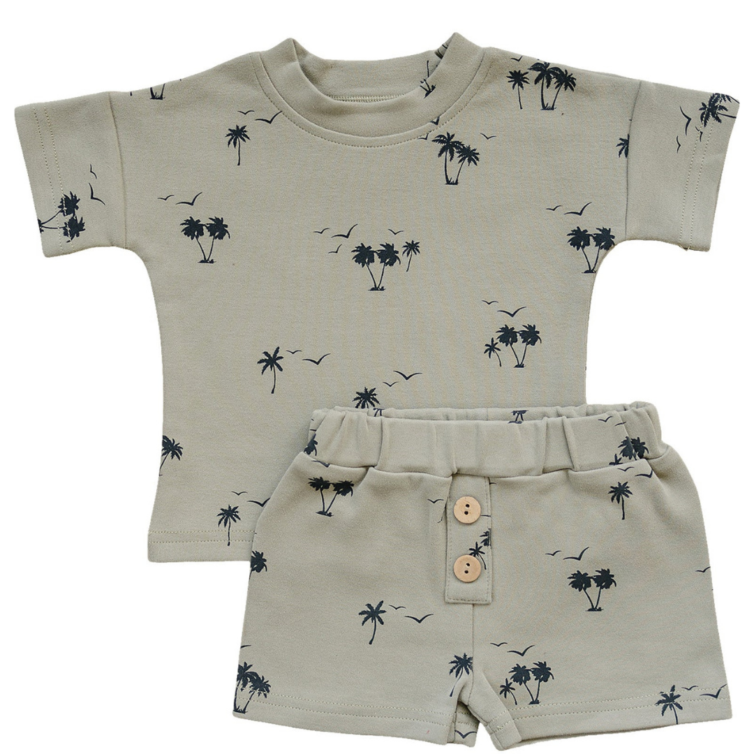 Ensemble short avec palmiers kaki | Mebie Baby