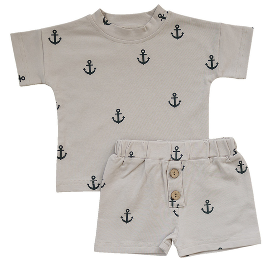 Natural boat anchor shorts set | Mebie Baby