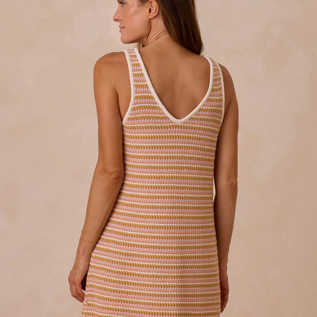 Crochet Mini Dress Pink Stripe | Rylee + Cru