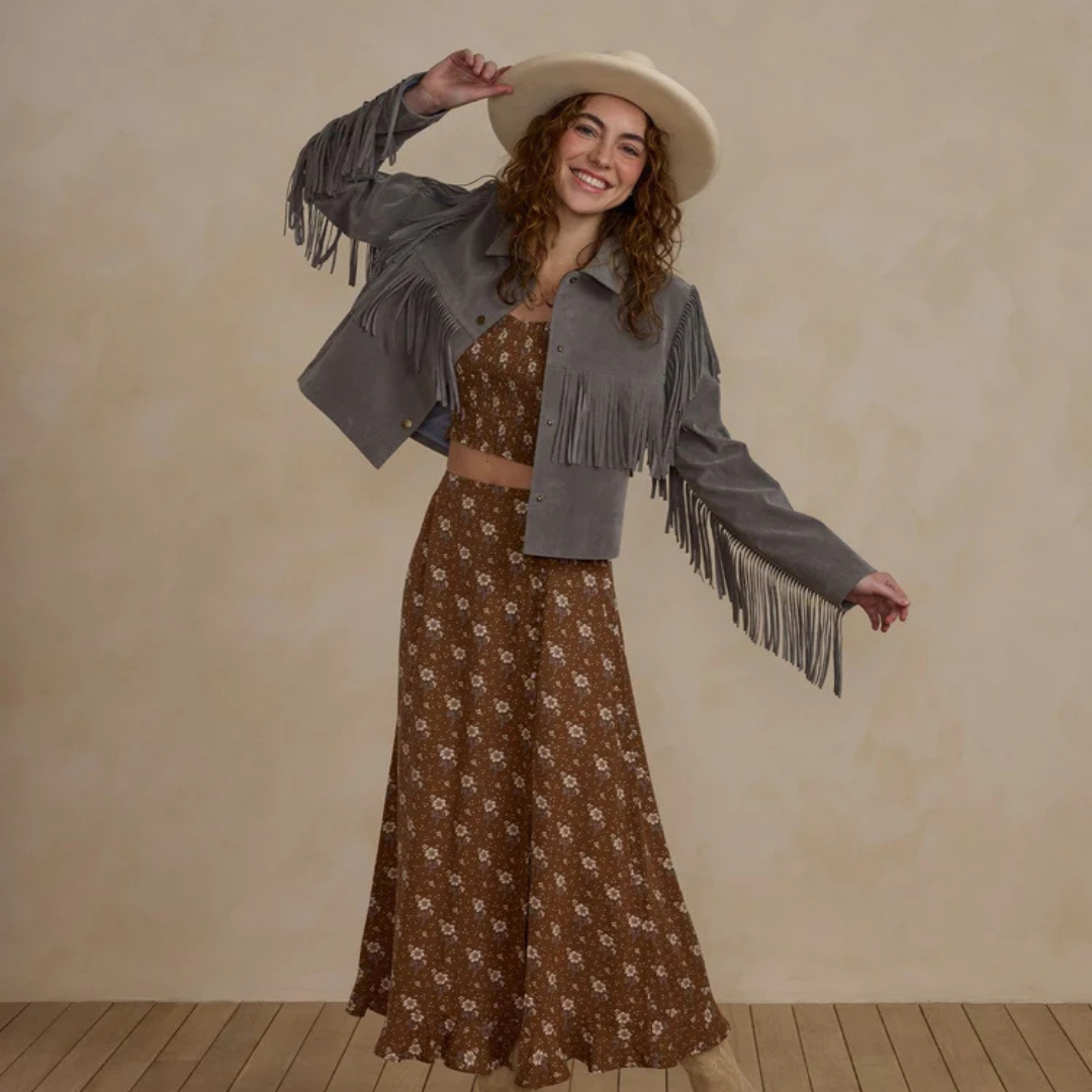 Manteau de suède à franges M | Rylee + Cru