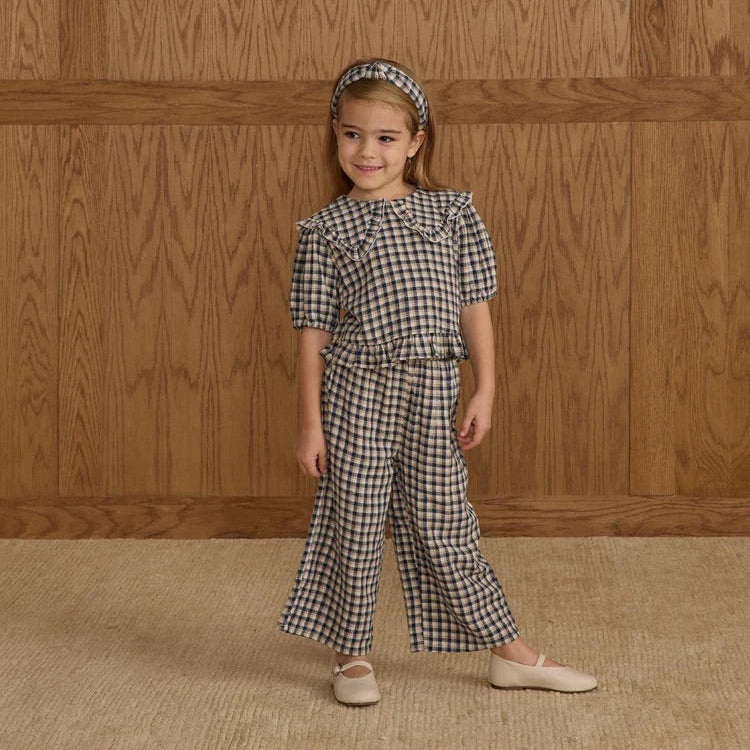 Wide Leg Pant + Prairie Blouse Navy Check | Rylee + Cru