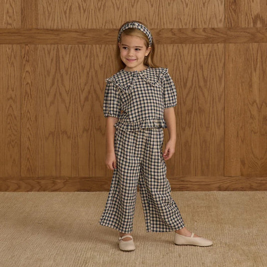 Wide Leg Pant + Prairie Blouse Navy Check | Rylee + Cru