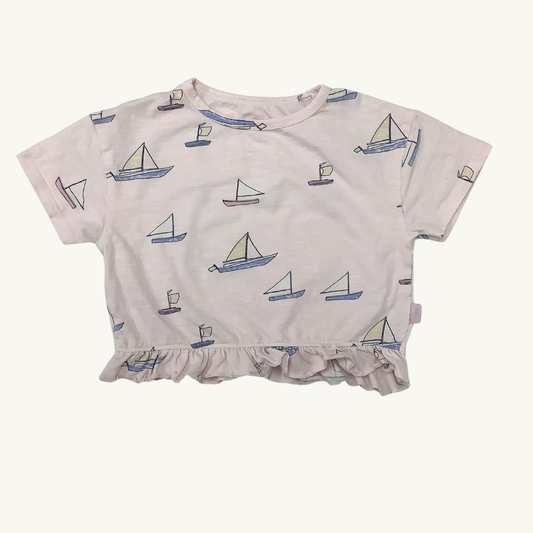SM | Sailboat ruffled boxy tee 12-18M | Souris Mini