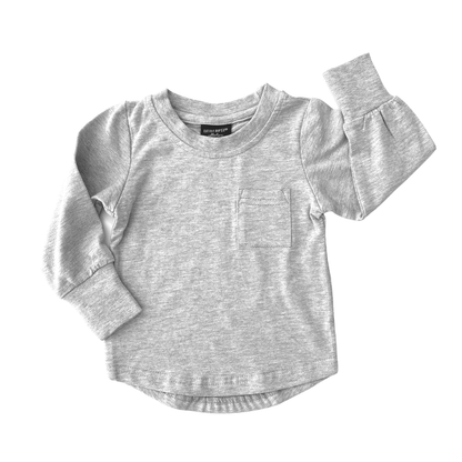 Long Sleeve Pocket Tee Gray | Little Bipsy