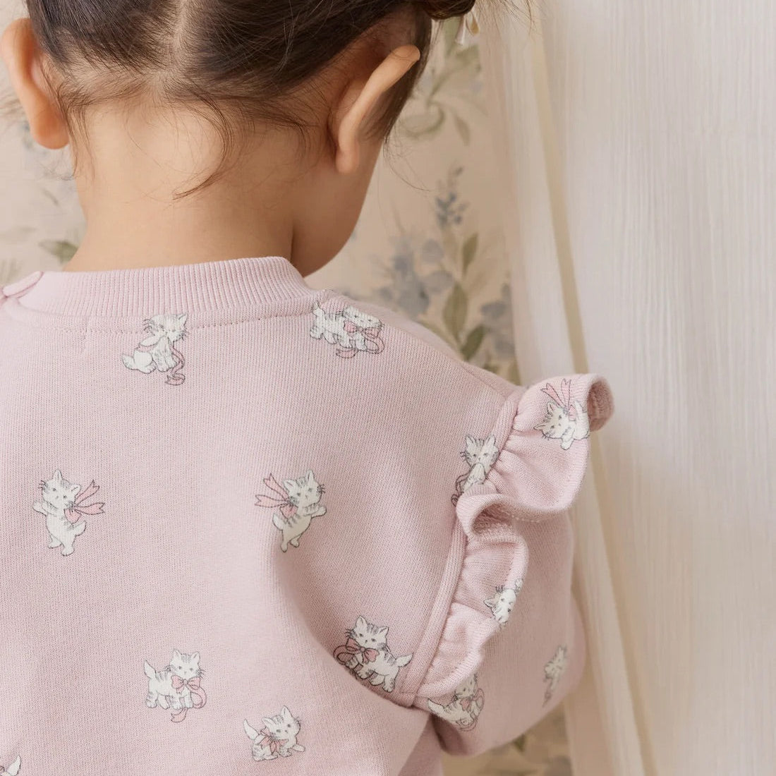 Organic Cotton Maple Sweatshirt Bow Kitties Mauve | Jamie Kay