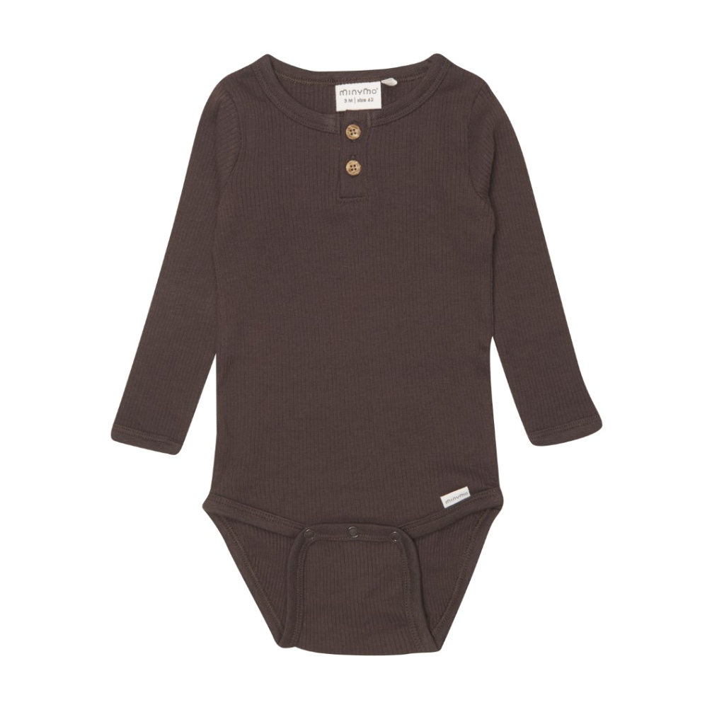 Brown long-sleeved bodysuit | Minymo