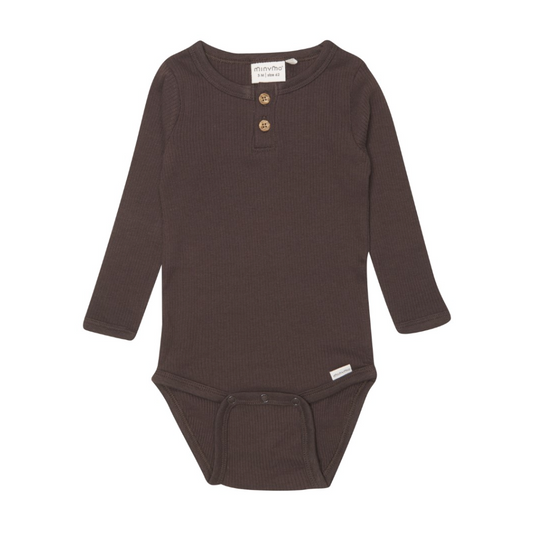 Brown long-sleeved bodysuit | Minymo