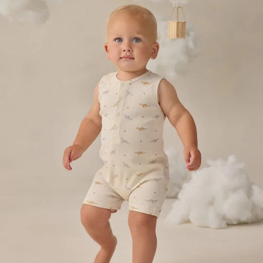 Ribbed Henley Romper Dynos | Quincy Mae
