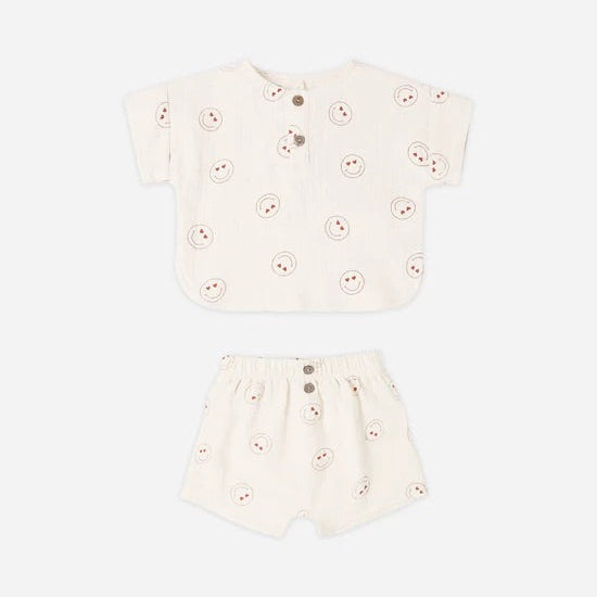 Woven Boxy Top + Short Set Hearts Eyes | Quincy Mae