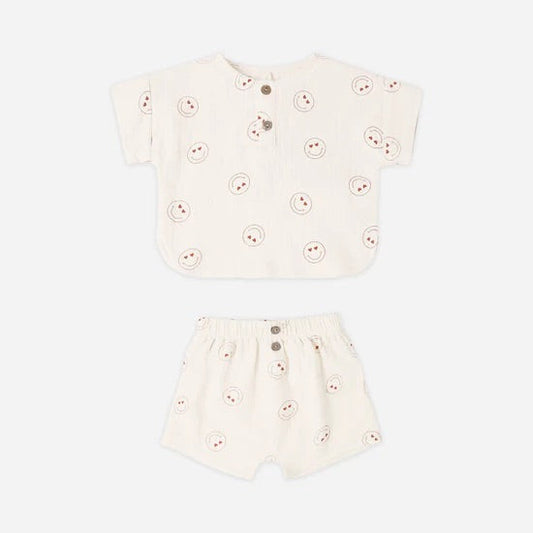 Woven Boxy Top + Short Set Hearts Eyes | Quincy Mae