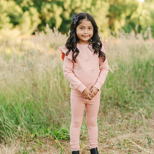 Pink Ribbon Ruffle French Terry Set | Mebie