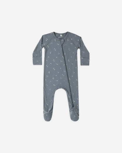 Bamboo zip footie + knotted baby hat washed indigo | Quincy Mae