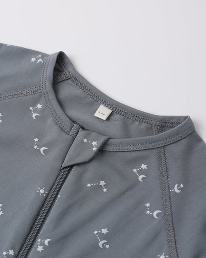 Bamboo zip footie + knotted baby hat washed indigo | Quincy Mae