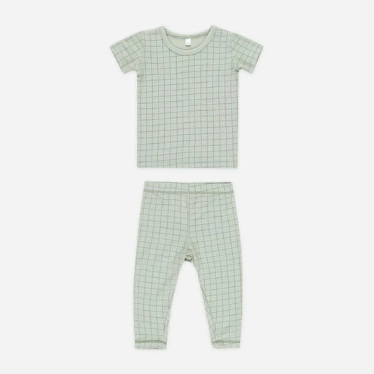 Bamboo short Sleeve pyjama set Sage Gird | Quincy Mae