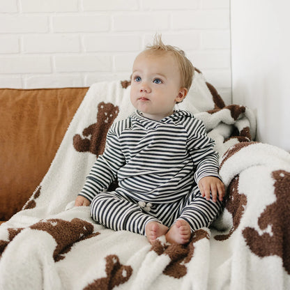 Charcoal Stripe Ribbed Hooded Set | Mebie