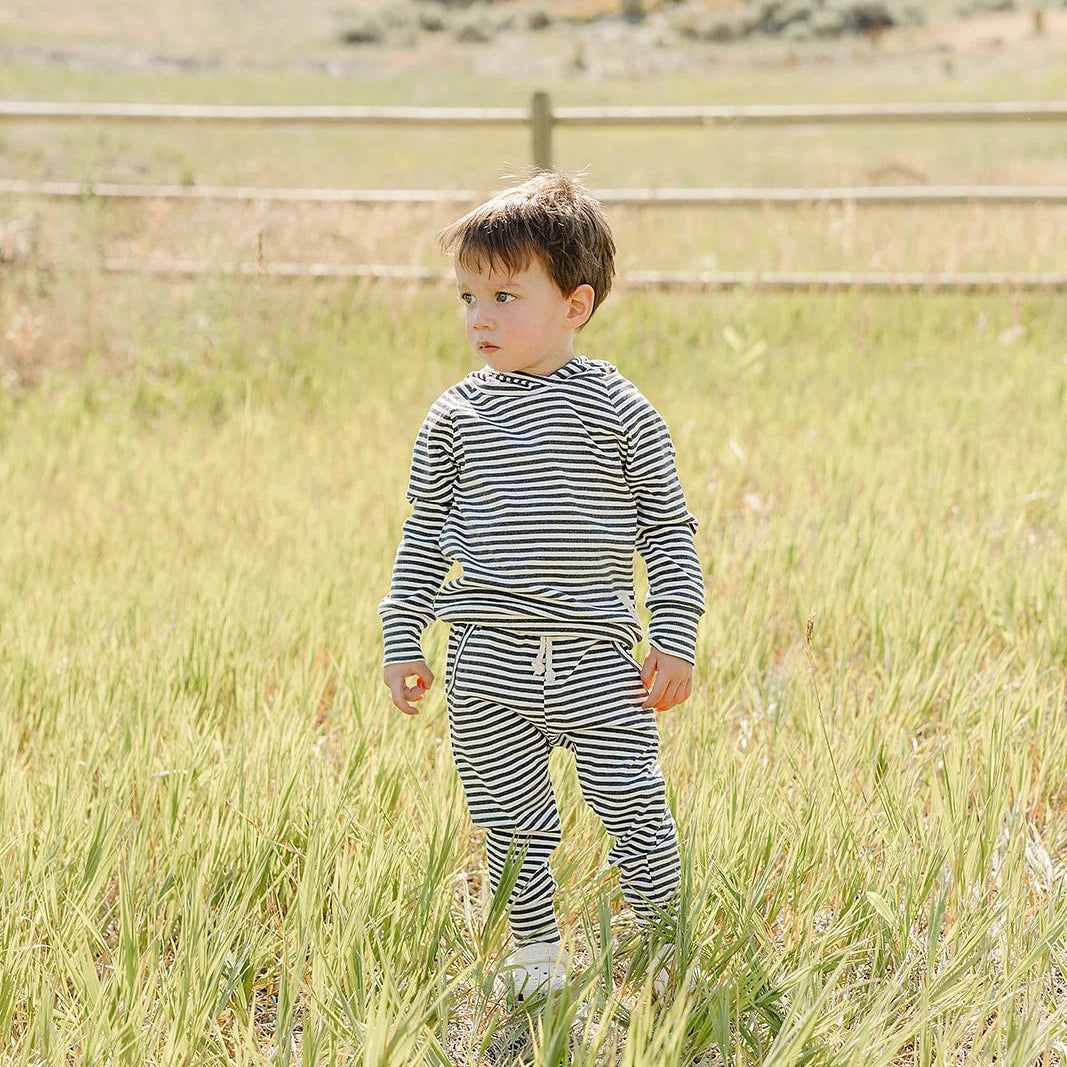 Charcoal Stripe Ribbed Hooded Set | Mebie